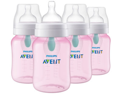 Picture of Philips AVENT Anti-Colic Baby Bottles with AirFree Vent, 9oz, Pink, Pack of 4, SCY703/14