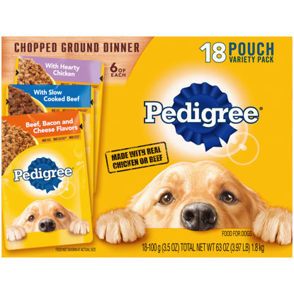 Picture of PEDIGREE CHOPPED GROUND DINNER Adult Soft Wet Dog Food 18-Count Variety Pack, 3.5 oz Pouches