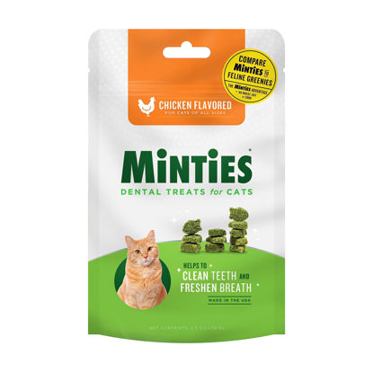 Picture of Minties Dental Treats for Cats, (Chicken/Salmon) Flavored Treats for Cats, Freshens Breath and Controls Tartar, 2.5oz