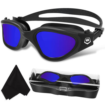 Picture of WIN.MAX Polarized Swimming Goggles Swim Goggles Anti Fog Anti UV No Leakage Clear Vision for Men Women Adults Teenagers (All Black/Blue Polarized Mirrored Lens)