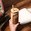 Picture of Kodrine 20oz Glass Water Tumble with Straw and Lid, Bamboo Lids Water Bottle, Iced Coffee Cup Reusable, Wide Mouth Smoothie Cups, Straw Silicone Protective Sleeve BPA FREE-Purple