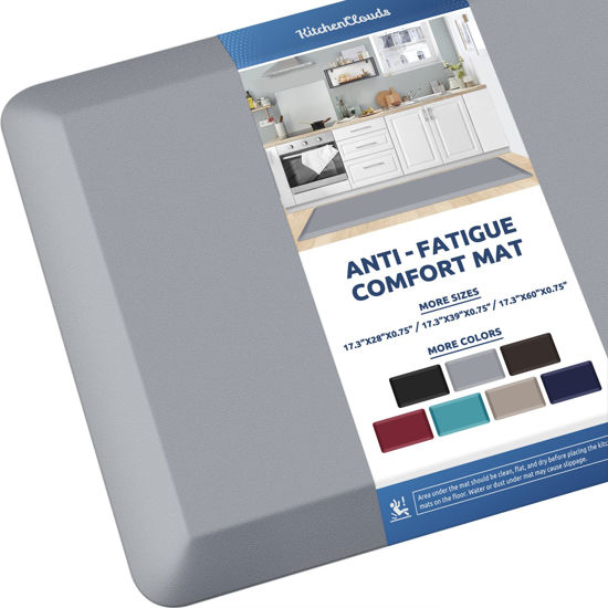 Picture of KitchenClouds Kitchen Mat Cushioned Anti Fatigue Kitchen Rug 0.75inch Non Slip Standing Mat Comfort Floor Mats for Sink Office (17.3"x60",Grey)