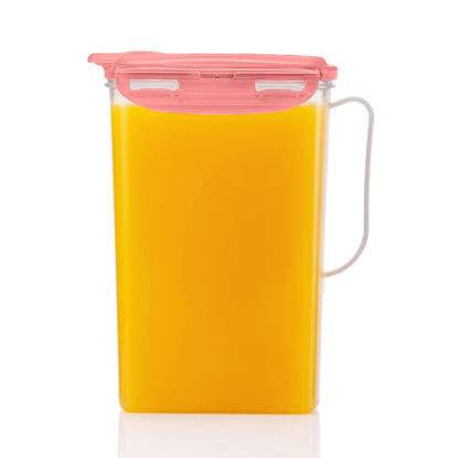 Picture of LocknLock Aqua Fridge Door Water Jug with Handle BPA Free Plastic Pitcher with Flip Top Lid Perfect for Making Teas and Juices, 2 Quarts, Pink
