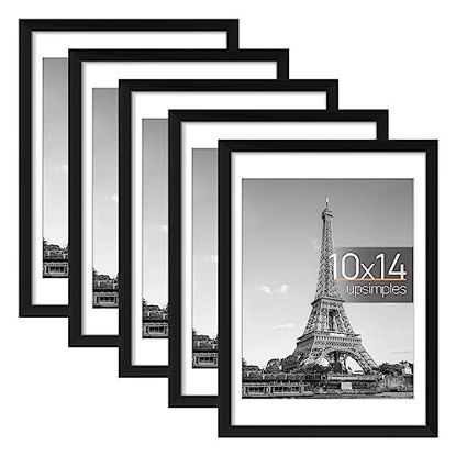 Picture of upsimples 10x14 Picture Frame Set of 5, Display Pictures 8.5x11 with Mat or 10x14 Without Mat, Wall Gallery Poster Frames, Black