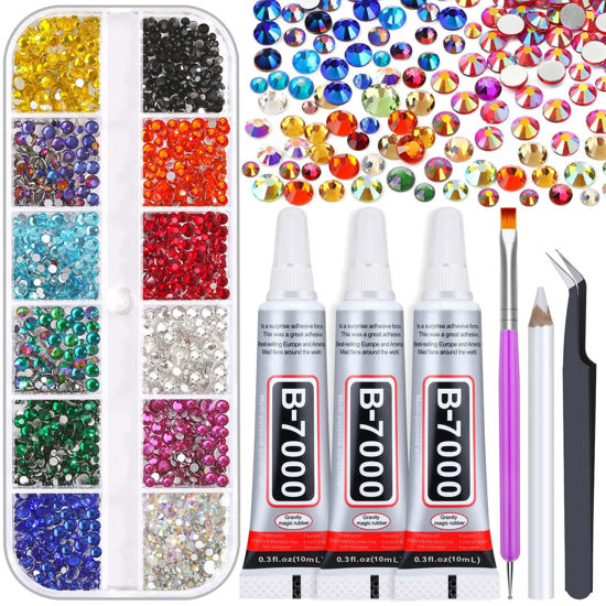 GetUSCart- Rhinestones Adhesive Glue for Fabric, 2100Pcs 12 Color