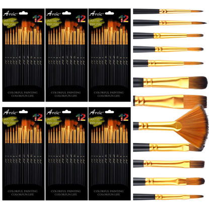 Picture of Acrylic Paint Brush Set, 6 Packs / 72 PCS Nylon Hair Brushes for All Purpose Acrylic Oil Watercolor Painting Artist Professional Kit.