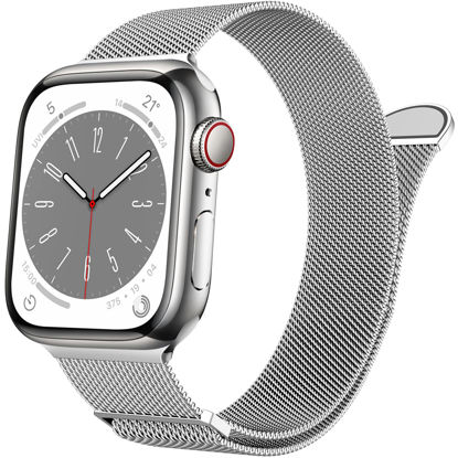 Picture of Marge Plus for Apple Watch Band Series Ultra 8 7 6 5 4 3 2 1 SE 38mm 40mm 41mm 42mm 44mm 45mm 49mm Women and Men, Stainless Steel Mesh Loop Magnetic Clasp Replacement for iWatch Bands (41mm/40mm/38mm, Silver).
