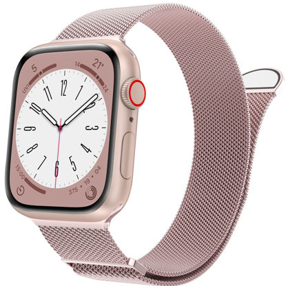 Picture of Marge Plus for Apple Watch Band Series Ultra 8 7 6 5 4 3 2 1 SE 38mm 40mm 41mm 42mm 44mm 45mm 49mm Women and Men, Stainless Steel Mesh Loop Magnetic Clasp Replacement for iWatch Bands (41mm/40mm/38mm,Rose Gold).