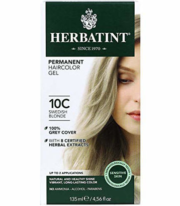 Picture of Herbatint Permanent Haircolor Gel, 10C Swedish Blonde, Alcohol Free, Vegan, 100% Grey Coverage - 4.56 oz