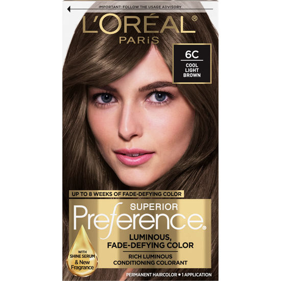 Picture of L'Oreal Paris Superior Preference Fade-Defying + Shine Permanent Hair Color, 6C Cool Light Brown, Pack of 1, Hair Dye