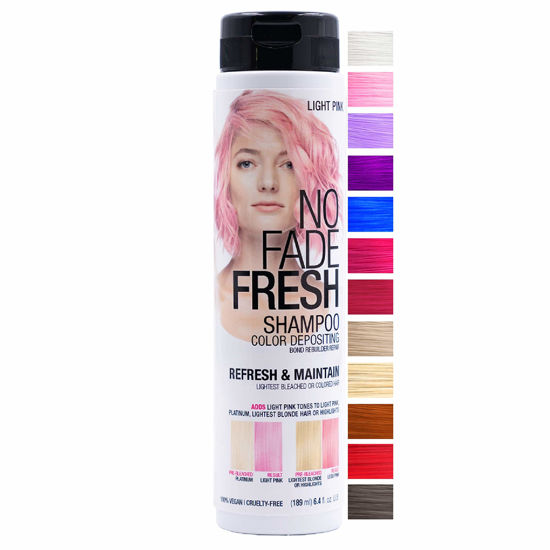 Picture of No Fade Fresh Light Pink Hair Color Depositing Shampoo with BondHeal Bond Rebuilder - Maintain & Refresh Pastel Pink Color, Temporary Hair Color Dye - Sulfate, Paraben, and Ammonia Free 6.4 oz