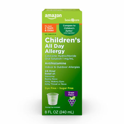 Picture of Amazon Basic Care Children All Day Allergy, Cetirizine Hydrochloride Oral Solution 1 mg/mL, Grape Flavor, 8 Fluid Ounces