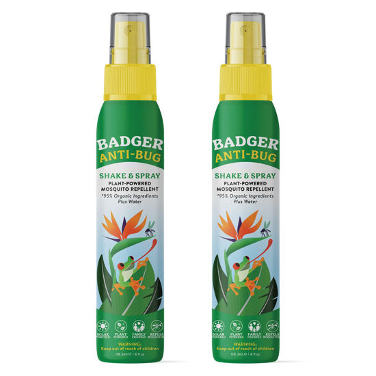 Picture of Badger Bug Spray, Organic Deet Free Mosquito Repellent with Citronella & Lemongrass, Natural Bug Spray for People, Family Friendly Bug Repellent, 4 fl oz (2 Pack)