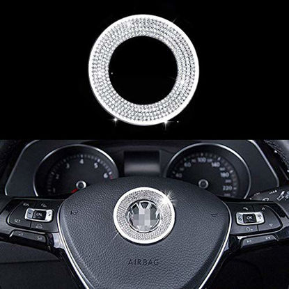 Picture of Bling Steering Wheel Logo Caps for Volkswagen,DIY Diamond Crystal Sparkly Emblem Accessories Badge Interior Decorations Compatible for Women for Volkswagen Jetta, Passat, Golf, Tiguan, Arteon, Atlas