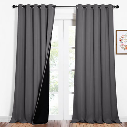 Picture of NICETOWN Total Shade Curtains and Draperies, Heavy-Duty Full Light Shading Drapes with Black Liner Backing for Villa/Hall/Dorm Window（Gray, Package of 2 Panels, 62 inches Wide x 95 inches Long