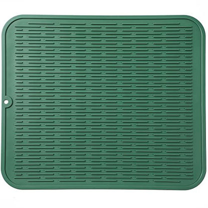 Picture of MicoYang Silicone Dish Drying Mat for Multiple Usage,Easy clean,Eco-friendly,Heat-resistant Silicone Mat for Kitchen Counter or Sink,Refrigerator or Drawer Liner Green XXL 24 inches x 18 inches