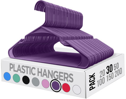 Picture of Utopia Home Clothes Hangers 30 Pack - Plastic Hangers Space Saving - Durable Coat Hanger with Shoulder Grooves (Purple)