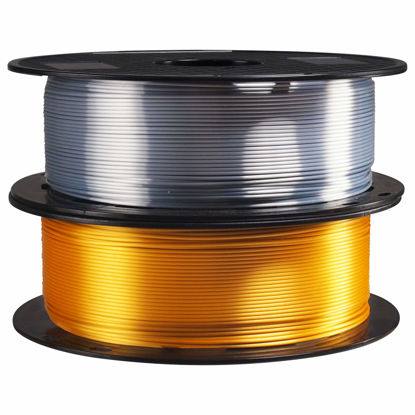 Picture of 1.75mm Silk Metallic Shiny Gold/Silver PLA 3D Printer Filament 2 in 1 Bundle, 3D Printing Material 1Kg Each Spool Total 2Kg Pack in One Box, with Extra 10pcs 3D Print Cleaning Tool by TTYT3D