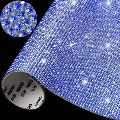 Picture of 12000 Pieces Bling Bling Rhinestone Sheet Rhinestones Sticker DIY Car Decoration Sticker Self Adhesive Glitter Rhinestones Crystal Gem Stickers for Car Decoration, 9.4 x 7.9 Inch (Light Blue)