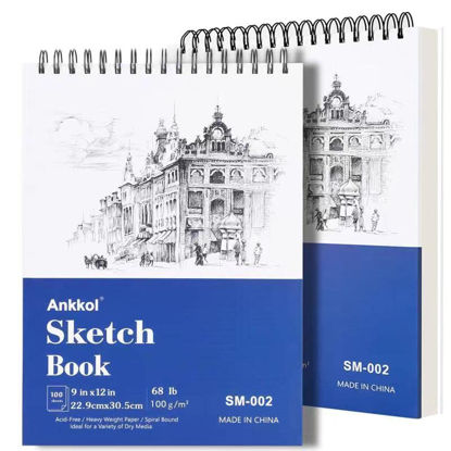 Picture of 9x12 Sketchbook - Sketch Book Pack of 2, 200 Sheets (68 lb/100gsm), Spiral Bound Artist Sketch Pad, 100 Sheets Each, Durable Acid Free Drawing Paper, Ideal for Adults & Teens