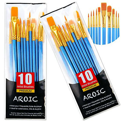 Picture of Acrylic Paint Brush Set, 2 Packs / 20 pcs Nylon Hair Brushes for All Purpose Oil Watercolor Painting Artist Professional Kits