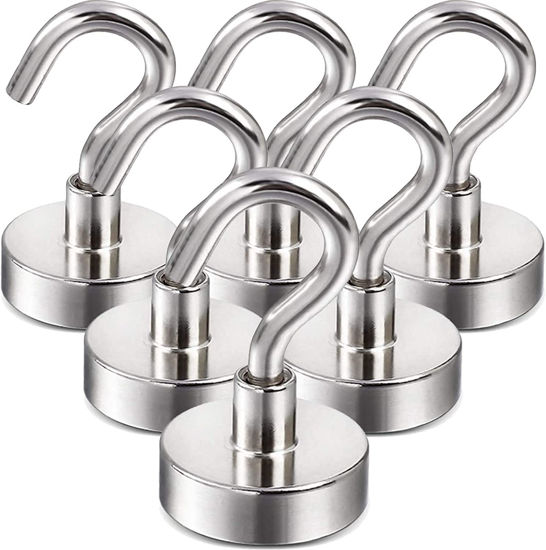 Picture of DIYMAG Magnetic Hooks, 25Lbs Strong Heavy Duty Cruise Magnet S-Hooks for Classroom, Fridge, Hanging, Cabins, Grill, Kitchen, Garage, Workplace and Office etc, (6 Pack-Silver),Screw in Hooks