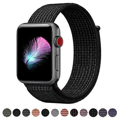 Picture of Yunsea Compatible for Apple Watch Band 42mm, New Nylon Sport Loop, with Hook and Loop Fastener, Adjustable Closure Wrist Strap, Replacment Band Compatible for iwatch, 42mm, N+ Black