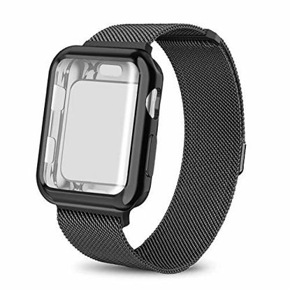 Picture of AdMaster Compatible for Apple Watch Band 42mm, Stainless Steel Mesh Milanese Sport Wristband Loop with Apple Watch Screen Protector Compatible for iWatch Series 1/2/3 Space Gray