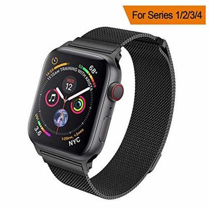 Picture of HILIMNY Compatible for Apple Watch Band 38mm 40mm 42mm 44mm, Stainless Steel Mesh Milanese Sport Wristband Loop with Adjustable Magnet Clasp for iWatch Series 1/2/3/4,Black
