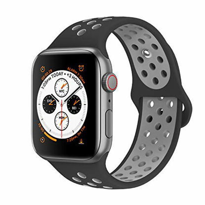Picture of AdMaster Compatible with Apple Watch Bands 42mm 44mm,Soft Silicone Replacement Wristband Compatible with iWatch Series 1/2/3/4 - S/M Black/Cool Grey