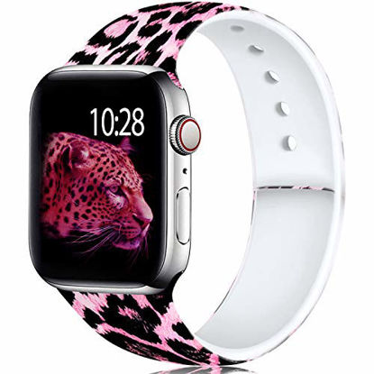 Picture of Laffav Pattern Band Compatible with Apple Watch 40mm 38mm for Women Men, Waterproof Floral Sport Wristband Compatible with iWatch Series 5 4 3 2 1, Cheetah Print, S/M