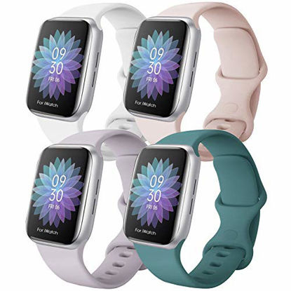 Picture of QIENGO 4 Pack Sport Bands Compatible with Apple Watch 38mm 40mm, Soft Silicone Replacement Strap Compatible with iWatch Series 6/5/4/3/2/1 SE, M/L,White/Pink Sand/Pine Green/Lavender Gray