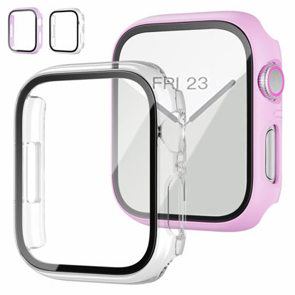 Picture of 2 Pack Case with Tempered Glass Screen Protector for Apple Watch Series 3/2/1 38mm,JZK Slim Guard Bumper Full Coverage Hard PC Protective Cover HD Ultra-Thin Cover for iWatch 38mm,Purple+Clear