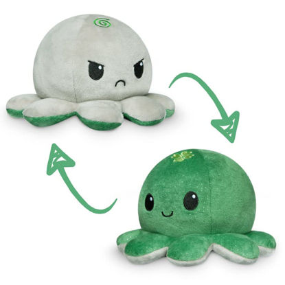 Picture of TeeTurtle | The Moody Reversible Octopus Plushie | Patented Design | Sensory Fidget Toy for Stress Relief | Lucky Clover + Gray | Happy + Angry | Show your mood without saying a word!