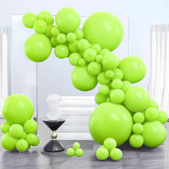 Picture of PartyWoo Lime Green Balloons, 100 pcs Green Balloons Different Sizes Pack of 36 Inch 18 Inch 12 Inch 10 Inch 5 Inch for Balloon Garland as Birthday Decorations, Wedding Decorations, Party Decorations