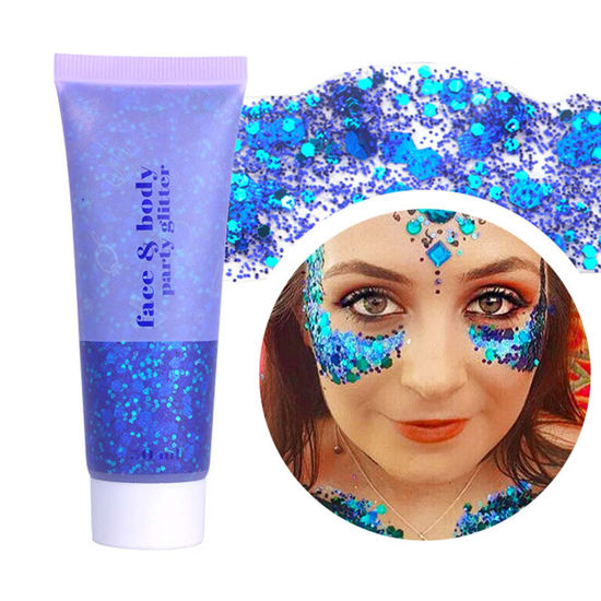 Picture of DAGEDA Body Glitter Gel, Face Glitters Body Gel Sequins Shimmer Liquid Eyeshadow, Chunky Glitter for Face Hair Nails, Holographic Cosmetic Laser Powder Festival Glitter Makeup 50ml(Blue)