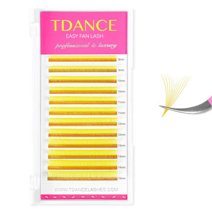 Picture of TDANCE Colorful Easy Fan Volume Lashes Eyelash Extension Supplies Rapid Blooming Volume Eyelash Extensions Thickness 0.07 C Curl Mix 8-15mm Self Fanning Eyelashes Extension (Yellow,C-0.07,8-15mm)