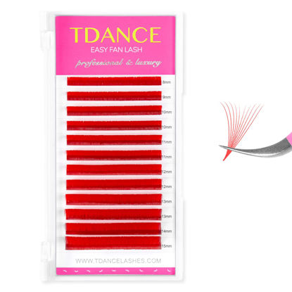 Picture of TDANCE Colorful Easy Fan Volume Lashes Eyelash Extension Supplies Rapid Blooming Volume Eyelash Extensions Thickness 0.07 D Curl Mix 8-15mm Self Fanning Eyelashes Extension (Red,D-0.07,8-15mm)