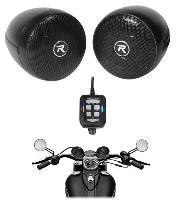 Picture of Rockville rocknride (2) RockNRide 3" Powered Bluetooth Metal Motorcycle Handlebar Speakers, Black