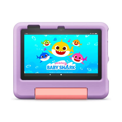 Picture of Amazon Fire 7 Kids tablet, ages 3-7. Top-selling 7" kids tablet on Amazon - 2022. Set time limits, age filters, educational goals, and more with parental controls, 16 GB, Purple