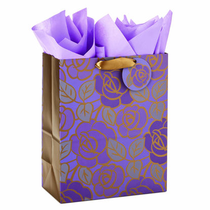 Picture of Hallmark 13" Large Gift Bag with Tissue Paper (Purple Flowers, Gold Accents) for Birthdays, Mother's Day, Bridal Showers, Weddings, Retirements, Anniversaries, Engagements, Any Occasion