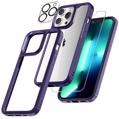 Picture of TAURI [5 in 1 Designed for iPhone 13 Pro Case, Not Yellowing, with 2 Screen Protector + 2 Camera Lens Protector [Military Grade Protection] Shockproof Slim Phone Case 6.1 Inch, Dark Purple