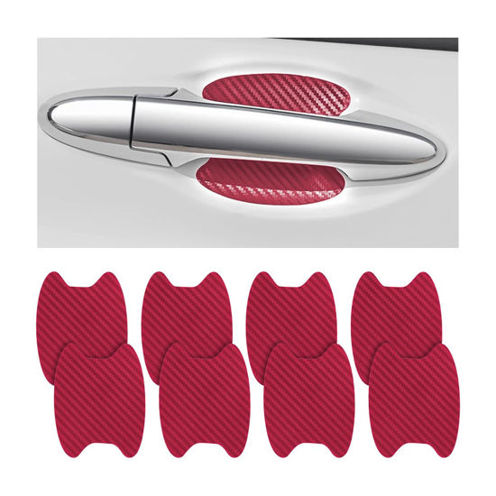 Picture of 8PCS Car Door Handle Sticker, Carbon Fiber Anti-Scratches Car Door Cup Protector, Non-Marking Auto Door Handle Protective Film, Self-Adhesive Door Side Paint Protector for All Cars (Wine Red/8 PCS)