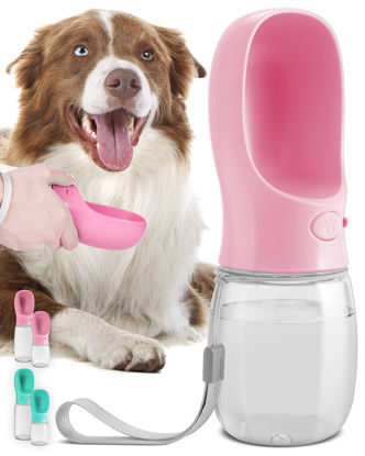 Picture of MalsiPree Dog Water Bottle, Leak Proof Portable Puppy Water Dispenser with Drinking Feeder for Pets Outdoor Walking, Hiking, Travel, Food Grade Plastic (12oz, Pink)