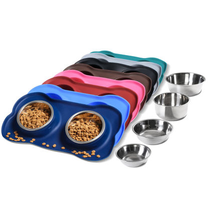 Picture of Hubulk Pet Dog Bowls 2 Stainless Steel Dog Bowl with No Spill Non-Skid Silicone Mat + Pet Food Scoop Water and Food Feeder Bowls for Feeding Small Medium Large Dogs Cats Puppies (Large, Navy Blue)