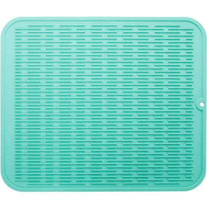 Picture of MicoYang Silicone Dish Drying Mat for Multiple Usage,Easy clean,Eco-friendly,Heat-resistant Silicone Mat for Kitchen Counter or Sink,Refrigerator or Drawer Liner Mint XXL 24 inches x 18 inches