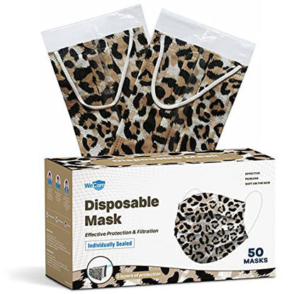Picture of WeCare Disposable Face Mask Individually Wrapped - 50 Pack, Jaguar Print Masks - 3 Ply