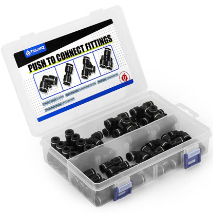 Picture of TAILONZ PNEUMATIC Black 1/4 Inch od Push to Connect Fittings Pneumatic Fittings Kit 10 Spliters+10 Elbows+10 tee+10 Straight (40 pcs)