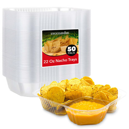 Picture of 22oz Plastic Nacho Trays (50 Pack) Large Disposable Tray for Nachos & Cheese Dip, Concession Stand Supplies, Movie Night Snacks for Kids, Carnival Party Decorations, Food Boats, Snack Containers