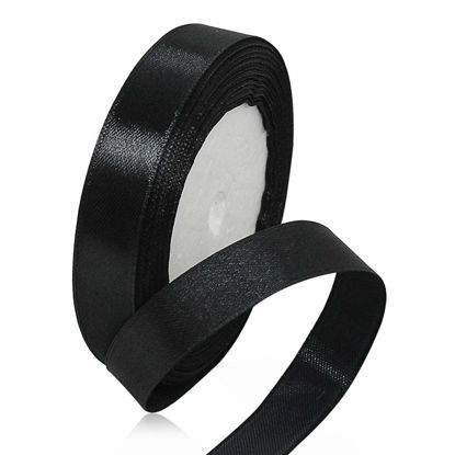 Picture of Solid Color Black Satin Ribbon, 5/8 Inches x 25 Yards Fabric Satin Ribbon for Gift Wrapping, Crafts, Hair Bows Making, Wreath, Wedding Party Decoration and Other Sewing Projects